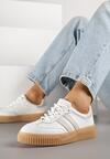 Białe Skórzane Sneakersy Klasyczne Tenisówki z Zamszu Naturalnego ze Wzorem w Panterkę Teniresela