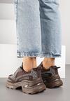 Brązowe Sneakersy na Grubej Podeszwie z Cyrkoniami Lenisse