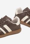 Brązowe Płaskie Sneakersy Ozdobione Paskami Glaria