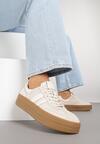 Jasnobeżowe Zamszowe Sneakersy na Grubej Podeszwie z Paskami i Skórzaną Wkładką Felenne