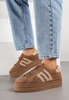 Brązowe Zamszowe Sneakersy na Grubej Podeszwie ze Skórzaną Wkładką i Naszywką Rilaressa