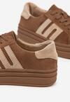 Brązowe Zamszowe Sneakersy na Grubej Podeszwie ze Skórzaną Wkładką i Naszywką Rilaressa