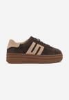 Ciemnobrązowe Zamszowe Sneakersy na Grubej Podeszwie ze Skórzaną Wkładką i Naszywką Rilaressa