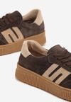 Ciemnobrązowe Sneakersy Tenisówki ze Skóry Naturalnej z Geometrycznym Motywem Haleria