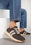 Ciemnobrązowe Skórzane Sneakersy z Ozdobnymi Paskami Felindda