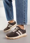 Ciemnobrązowe Skórzane Sneakersy z Ozdobnymi Paskami Felindda