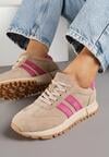 Beżowo-Fuksjowe Skórzane Sneakersy z Ozdobnymi Paskami Felindda