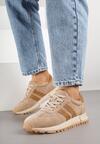 Beżowe Skórzane Sneakersy z Ozdobnymi Paskami Felindda