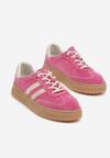 Fuksjowe Skórzane Sneakersy Klasyczne Tenisówki z Zamszu Naturalnego Teniresela