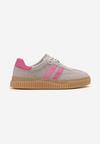 Szaro-Różowe Skórzane Sneakersy Klasyczne Tenisówki z Zamszu Naturalnego Teniresela