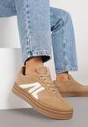 Ciemnobeżowe Sneakersy w Stylu Tenisówek na Grubej Podeszwie z Geometrycznym Wzorem Wevirra