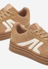 Ciemnobeżowe Sneakersy w Stylu Tenisówek na Grubej Podeszwie z Geometrycznym Wzorem Wevirra
