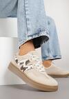 Beżowe Sneakersy z Geometrycznym Wzorem Nariale