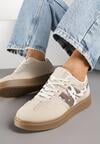 Beżowe Sneakersy z Geometrycznym Wzorem Nariale