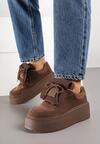 Brązowe Sneakersy na Grubej Podeszwie z Wywiniętym Językiem i Kokardą Ellisare