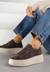 Ciemnobrązowe Zamszowe Sneakersy na Grubej Podeszwie Nalimiree