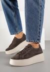 Ciemnobrązowe Zamszowe Sneakersy na Grubej Podeszwie Nalimiree