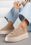 Beżowe Zamszowe Sneakersy na Grubej Podeszwie Nalimiree