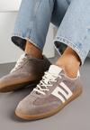 Brązowe Skórzane Sneakersy w Stylu Tenisówek z Geometrycznym Zdobieniem Zaravella