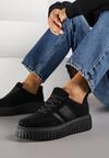 Czarne Sneakersy na Grubej Podeszwie z Tłoczeniem Rilunessa