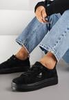Czarne Zamszowe Sneakersy na Grubej Podeszwie z Metaliczną Ozdobą Messle