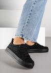 Czarne Zamszowe Sneakersy na Grubej Podeszwie z Metaliczną Ozdobą Messle