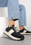 Czarno-Beżowe Sneakersy na Grubej Podeszwie Ellitte