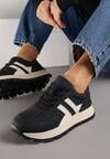 Czarno-Beżowe Sneakersy z Ozdobnymi Przeszyciami Alentia