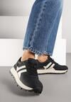 Czarno-Beżowe Sneakersy z Ozdobnymi Przeszyciami Alentia