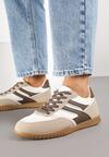 Ciemnobeżowe Sneakersy w Stylu Tenisówek Ozdobione Geometrycznym Wzorem Fesilia
