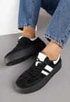 Czarne Zamszowe Sneakersy na Grubej Podeszwie z Paskami i Skórzaną Wkładką Felenne