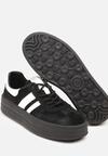 Czarne Zamszowe Sneakersy na Grubej Podeszwie z Paskami i Skórzaną Wkładką Felenne