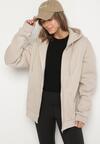 Beżowa Rozpinana Bluza z Bawełną i Kapturem Typu Oversize Diosa