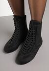 Czarne Sznurowane Sneakersy w Stylu Bokserskim Havanne