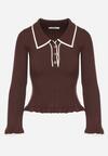 Brązowy Sweter z Wiskozą w Stylu Retro z Kołnierzykiem i Guzikami Sarrise
