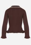 Brązowy Sweter z Wiskozą w Stylu Retro z Kołnierzykiem i Guzikami Sarrise