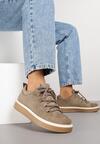 Ciemnobeżowe Sneakersy na Kauczukowej Podeszwie Lurrive