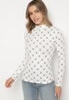 Biała Bawełniana Bluzka z Półgolfem Typu Longsleeve z Geometrycznym Wzorem Tilianna