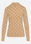 Beżowa Bawełniana Bluzka z Półgolfem Typu Longsleeve z Geometrycznym Wzorem Tilianna