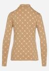 Beżowa Bawełniana Bluzka z Półgolfem Typu Longsleeve z Geometrycznym Wzorem Tilianna