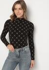 Czarna Bawełniana Bluzka z Półgolfem Typu Longsleeve z Geometrycznym Wzorem Tilianna