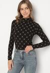 Czarna Bawełniana Bluzka z Półgolfem Typu Longsleeve z Geometrycznym Wzorem Tilianna