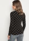 Czarna Bawełniana Bluzka z Półgolfem Typu Longsleeve z Geometrycznym Wzorem Tilianna