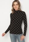 Czarna Bawełniana Bluzka z Półgolfem Typu Longsleeve z Geometrycznym Wzorem Tilianna