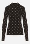 Czarna Bawełniana Bluzka z Półgolfem Typu Longsleeve z Geometrycznym Wzorem Tilianna