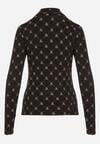 Czarna Bawełniana Bluzka z Półgolfem Typu Longsleeve z Geometrycznym Wzorem Tilianna