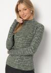 Zielona Bluzka z Bawełny w Stylu Longsleeve z Półgolfem w Literowy Nadruk Azelenia