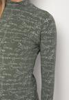 Zielona Bluzka z Bawełny w Stylu Longsleeve z Półgolfem w Literowy Nadruk Azelenia