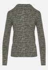 Zielona Bluzka z Bawełny w Stylu Longsleeve z Półgolfem w Literowy Nadruk Azelenia