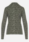 Zielona Bluzka z Bawełny w Stylu Longsleeve z Półgolfem w Literowy Nadruk Azelenia